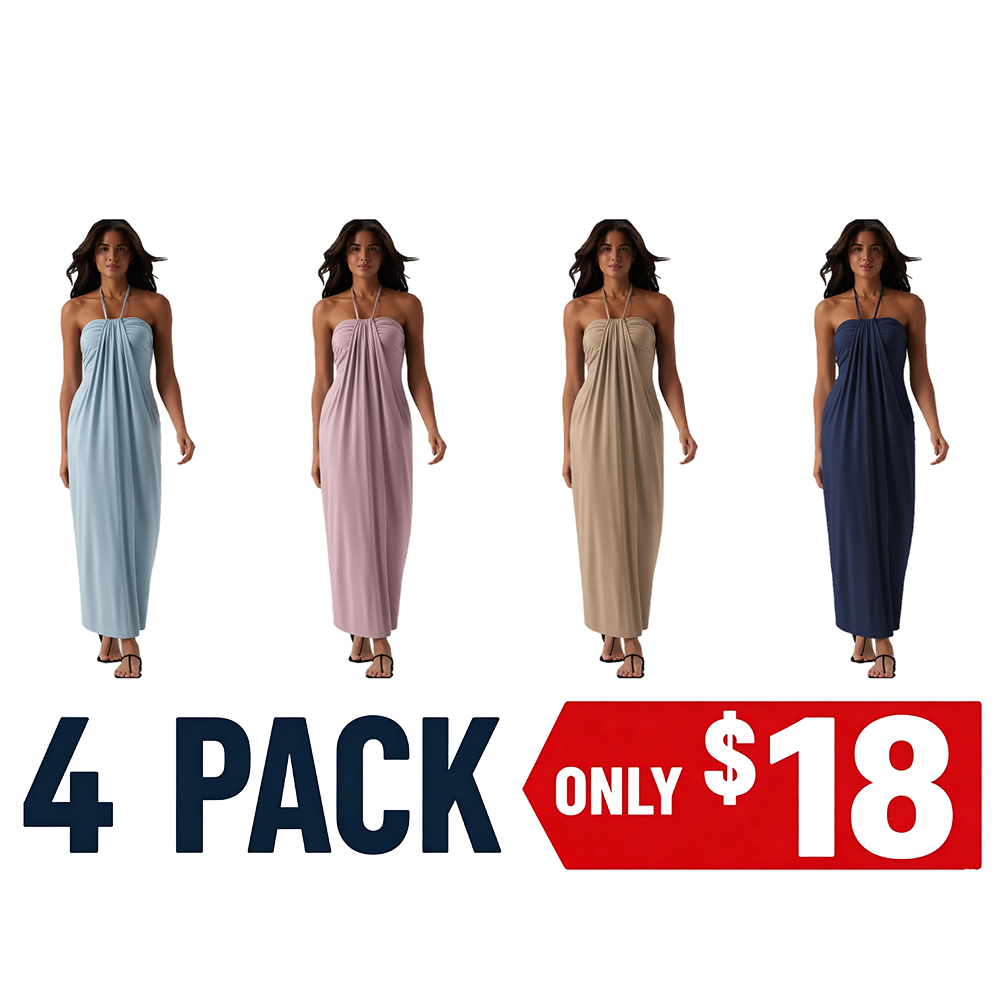 HalterTie – Elegant Back Maxi Dress with Pockets – 4-PACK A / XS