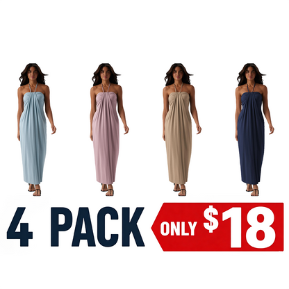 HalterTie – Elegant Back Maxi Dress with Pockets – 4-PACK A / XS