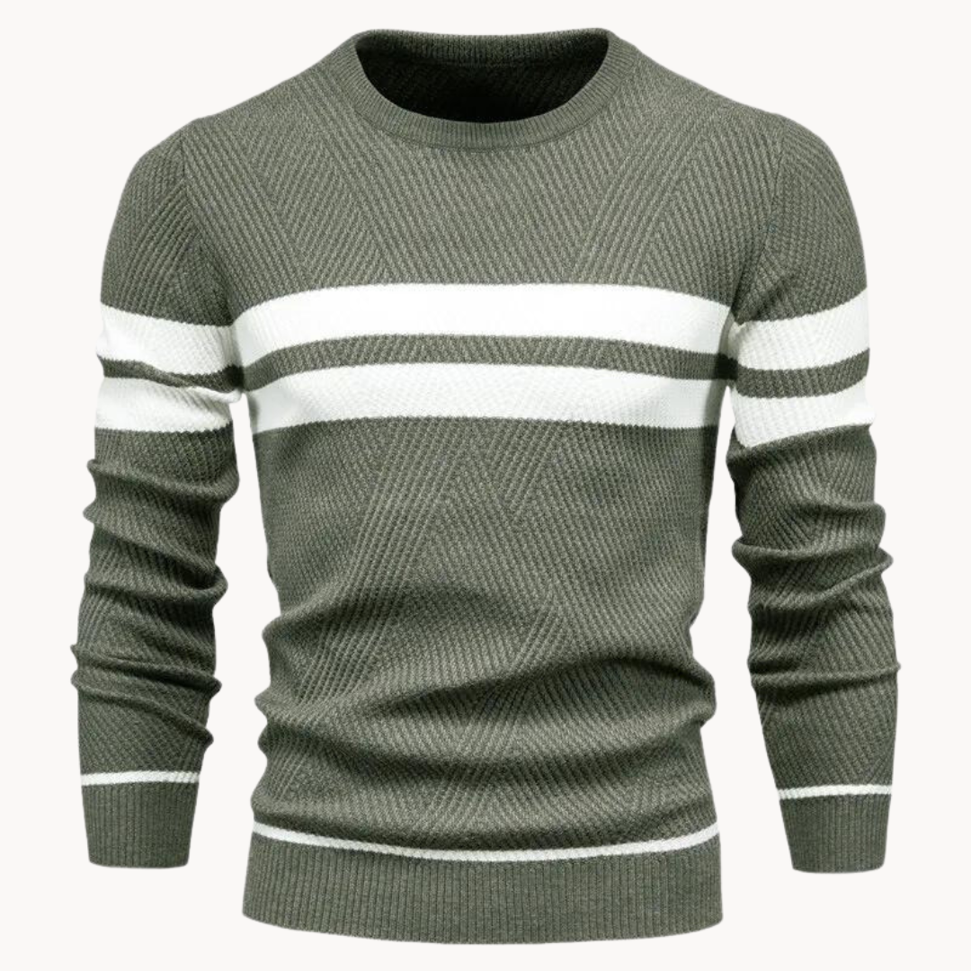 Zander Field Stripe Cotton Crewneck – Green / S