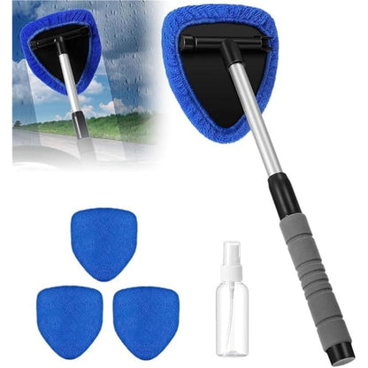 ClearSpin – Rotating Microfiber Window Cleaner – Blue / 1 × Glass Defogger Brush + 3 × Replacement Cloth Covers + 1 × 100ml Spray Bottle