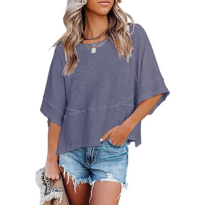 PureEase – Oversized Crewneck Comfort Summer Top – Navy Blue / S