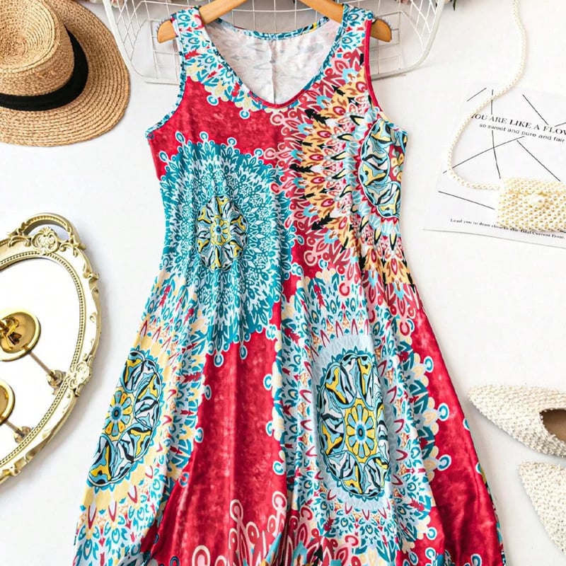 BreezeOra | Casual Sleeveless A-Line Summer Dress – Red / XL