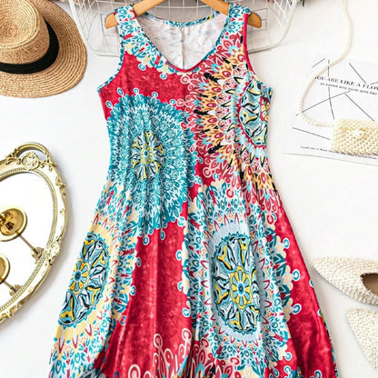 BreezeOra | Casual Sleeveless A-Line Summer Dress – Red / XL