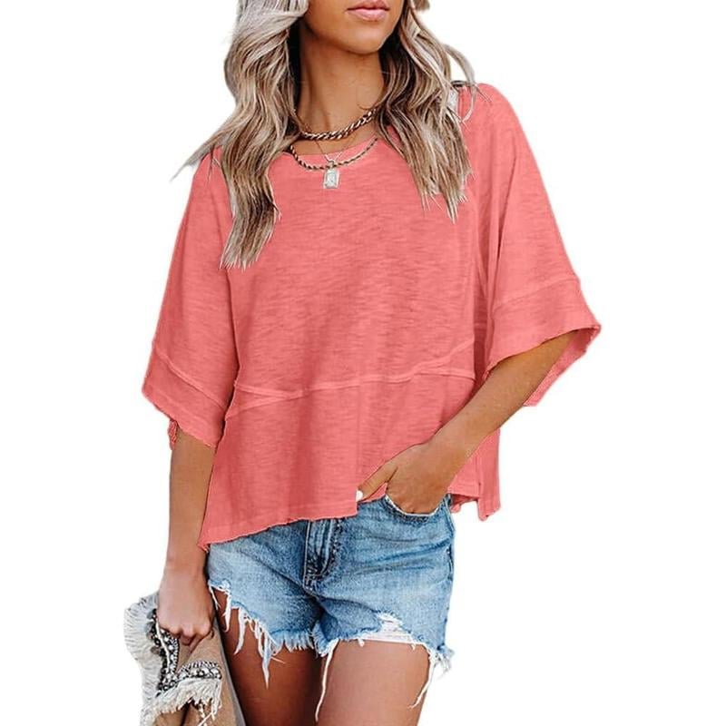 PureEase – Oversized Crewneck Comfort Summer Top – Pink / S