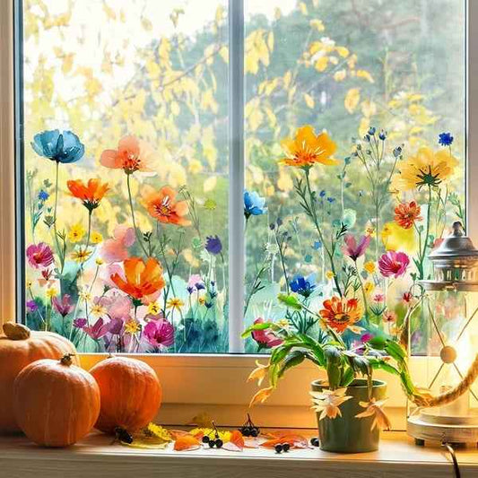 FloraGlow – Vibrant Flower Bouquet Window Sticker – Vibrant Meadow / Duo Bundle（2 Pcs）