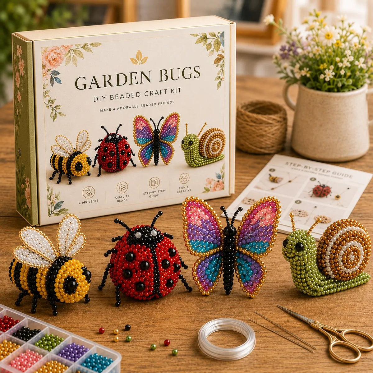 BeadCraft Mini – Tiny 3D Beaded Animal DIY Kit – Garden Bugs