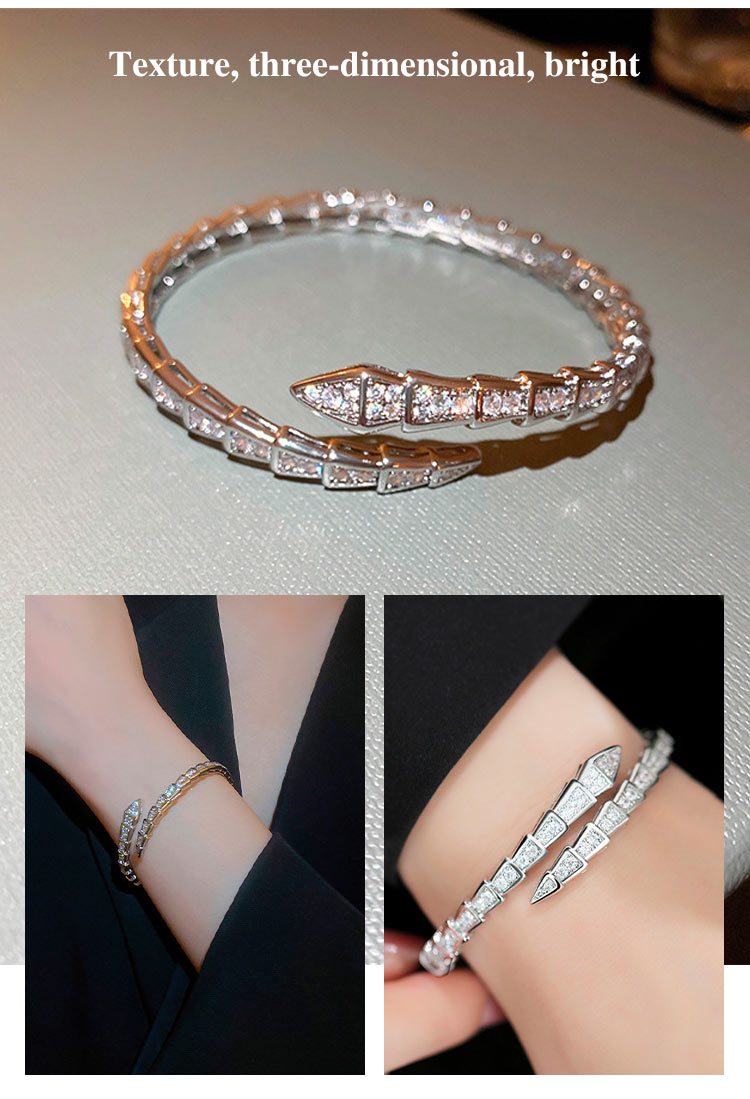 SerpentGlow – Zircon Snake Shaped Open Cuff Bracelet – image 17