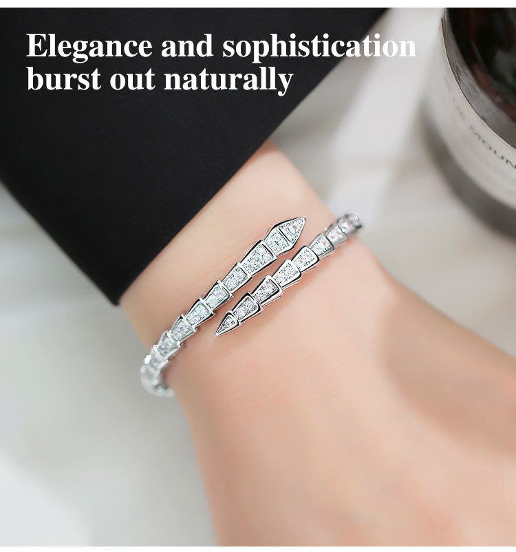 SerpentGlow – Zircon Snake Shaped Open Cuff Bracelet – image 9