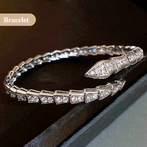 SerpentGlow – Zircon Snake Shaped Open Cuff Bracelet – Silver bracelet