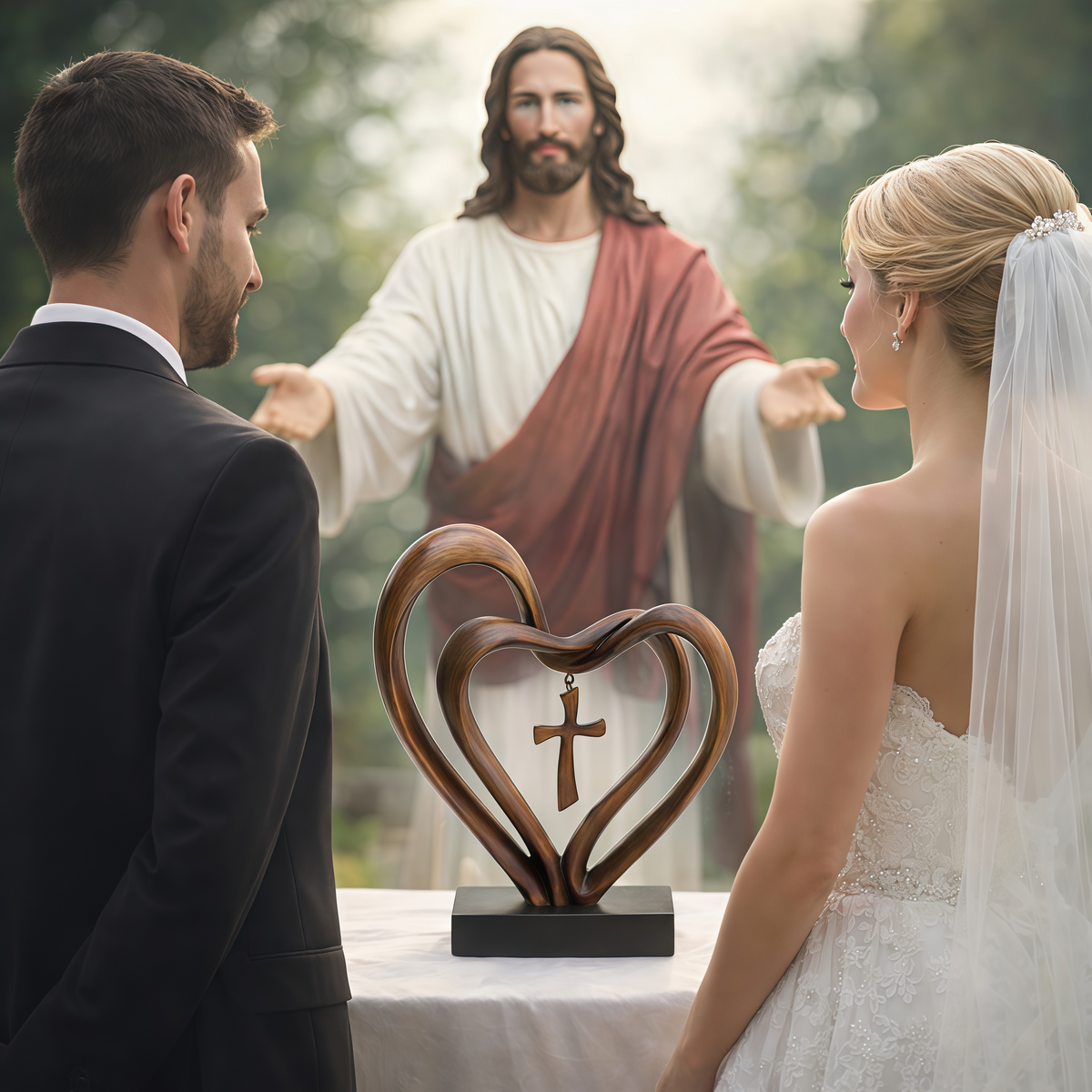 Marriage Takes Three – Entwined Heart & Cross Christian Wedding Sculpture – image 10