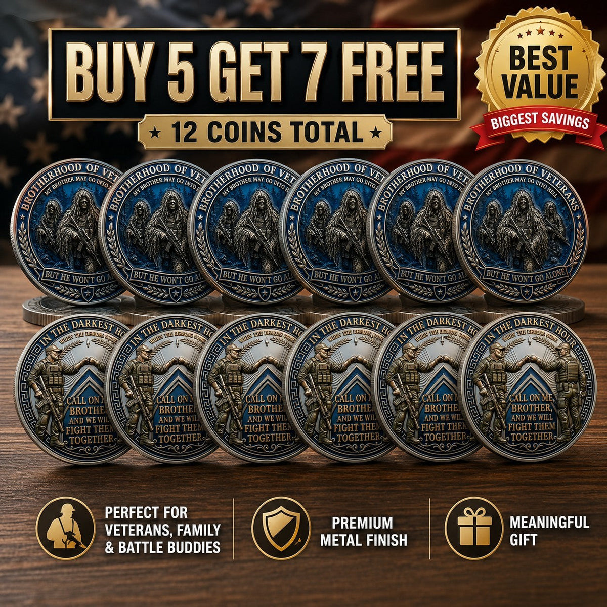 BattleBond – Veteran Loyalty Challenge Coin – BUY 5 GET 7 FREE - 12 Coins【FREE SHIPPING】