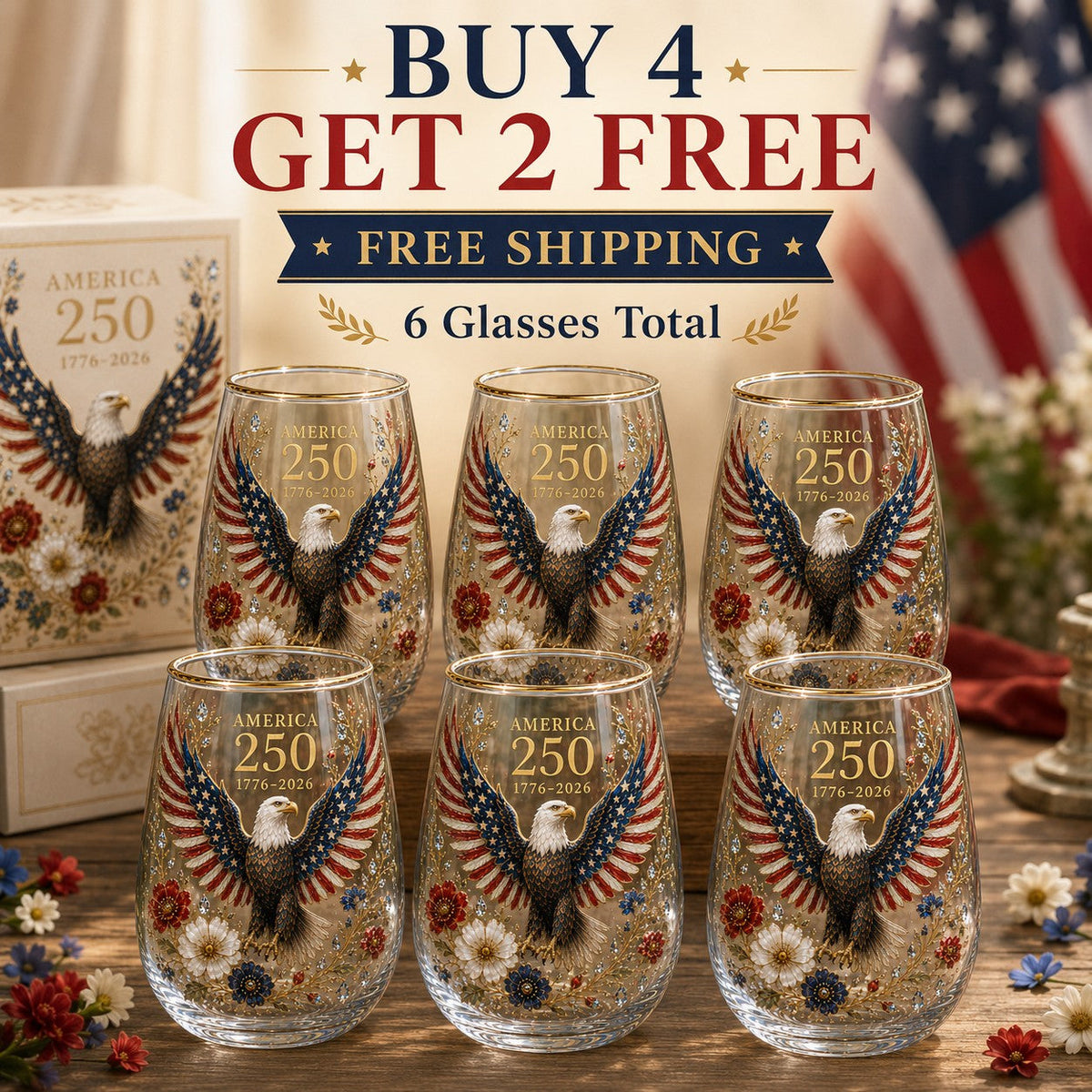ValorSpirit – America 250 Commemorative Glass Tumbler – 【FREE SHIPPING】Buy 4 GET 2 FREE - 6 Glasses