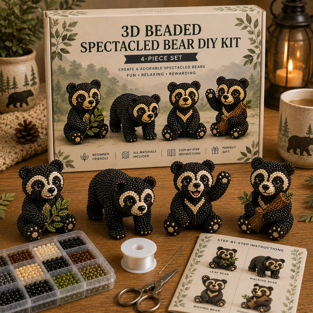 BearCraft - 3D Beaded Bear DIY Kit (4-Piece Handmade Set) – Spectacled Bear