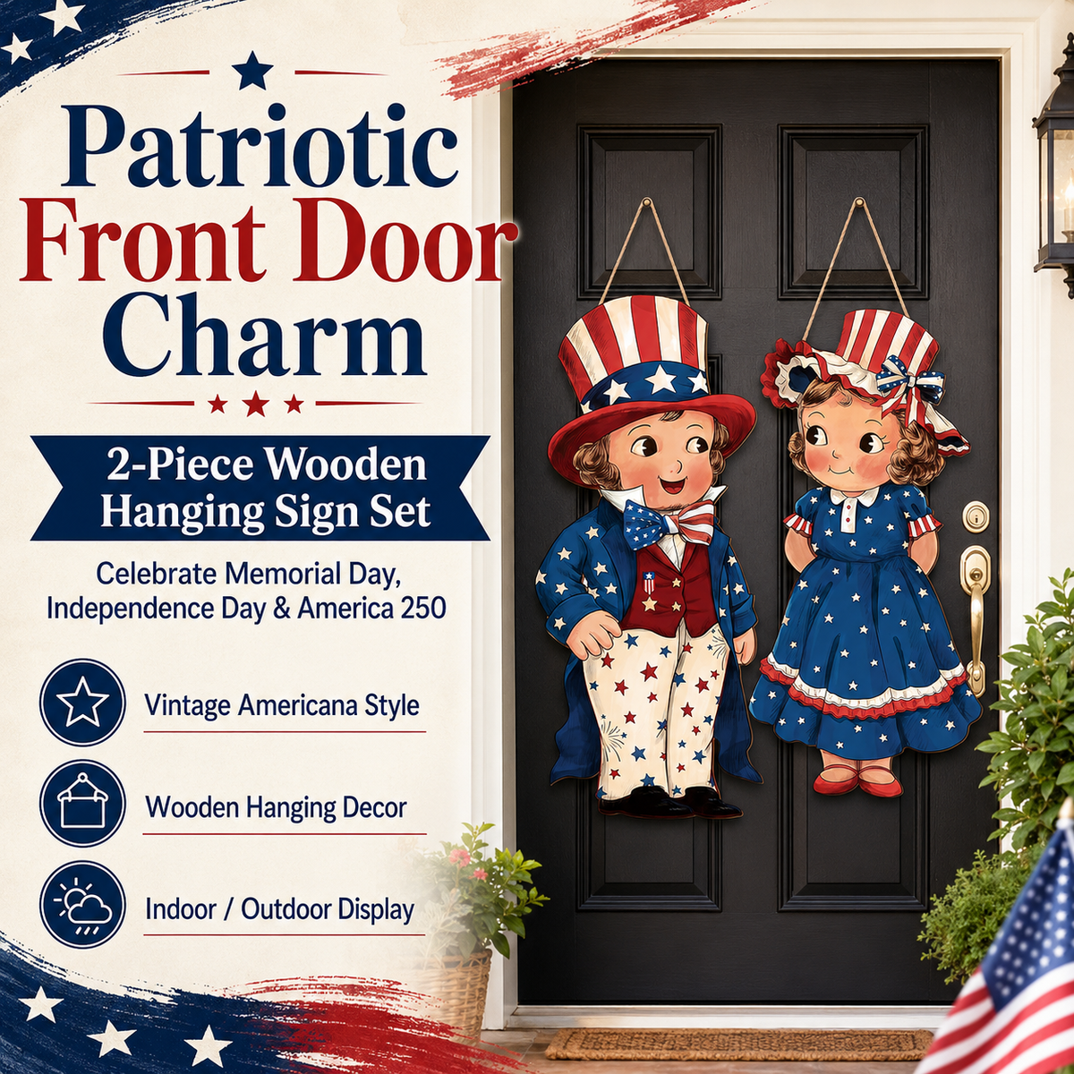 LibertyCraft – 2-Piece Patriotic Wooden Hanging Door Signs – image 3