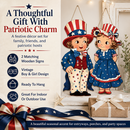 LibertyCraft – 2-Piece Patriotic Wooden Hanging Door Signs – image 4