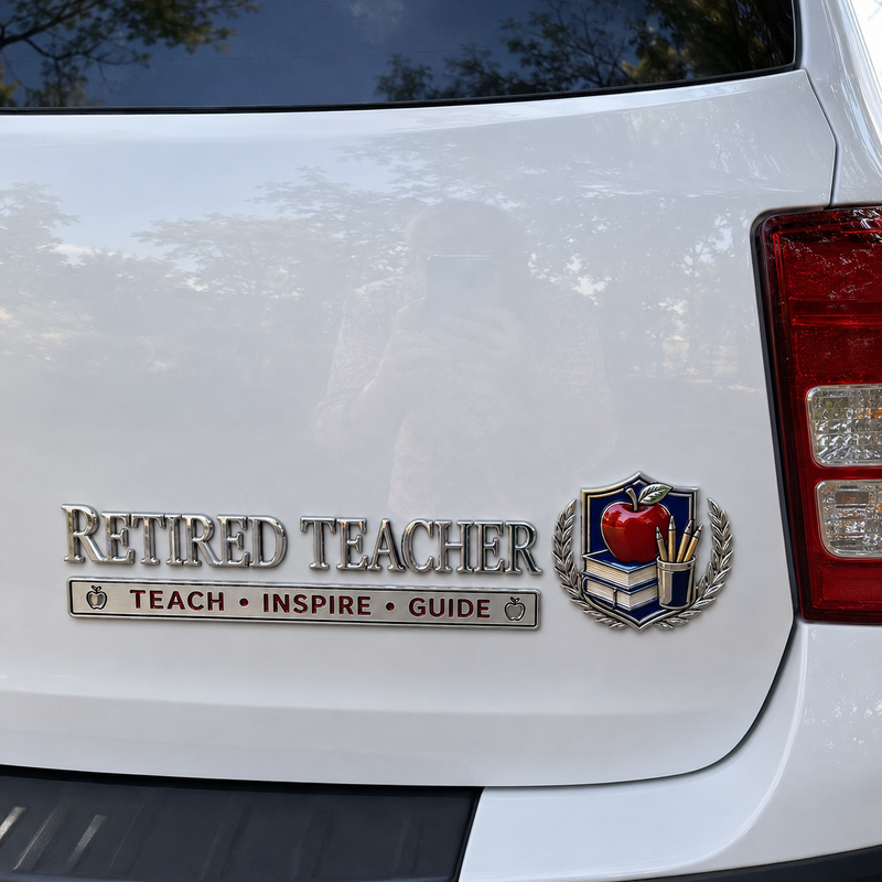 ClassroomLegacy – Retired Teacher Metal Car Emblem – BUY 1