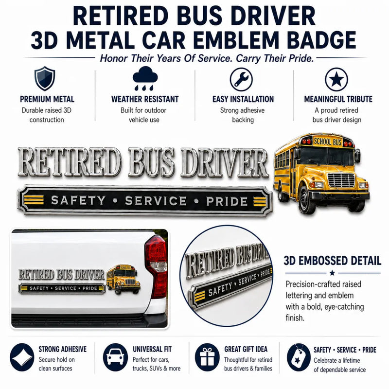 RoadHonor – Retired Bus Driver 3D Metal Car Emblem – image 4