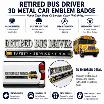 RoadHonor – Retired Bus Driver 3D Metal Car Emblem – image 4