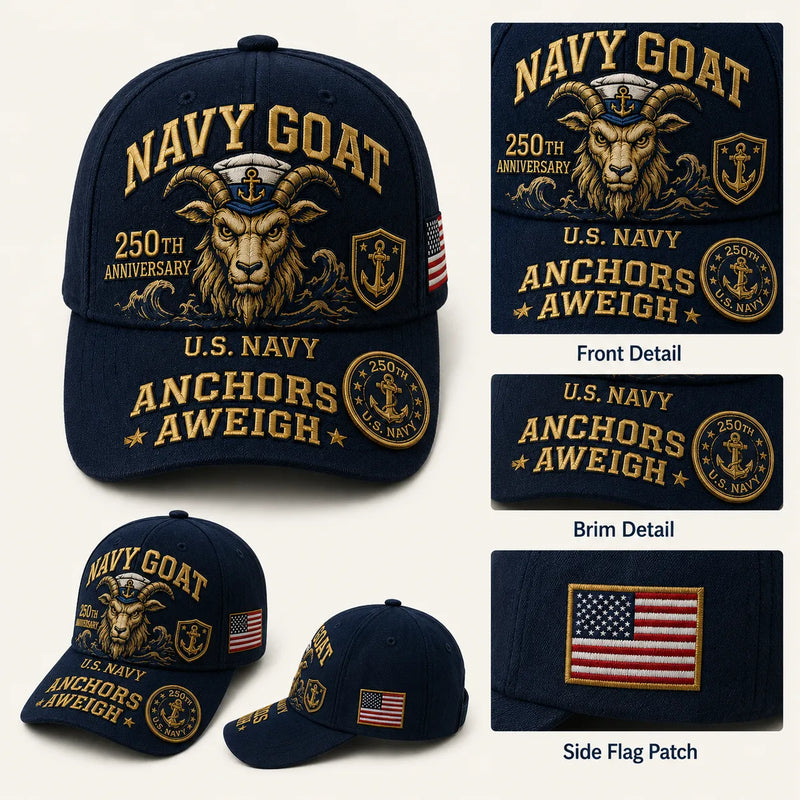 SeaValor – U.S. Navy 250th Anniversary Cap – Black / Adjustable (One Size Fits Most - 21 5/8" – 24 1/8")