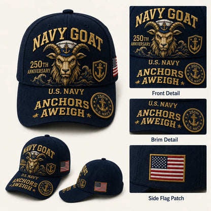 SeaValor – U.S. Navy 250th Anniversary Cap – Black / Adjustable (One Size Fits Most - 21 5/8" – 24 1/8")