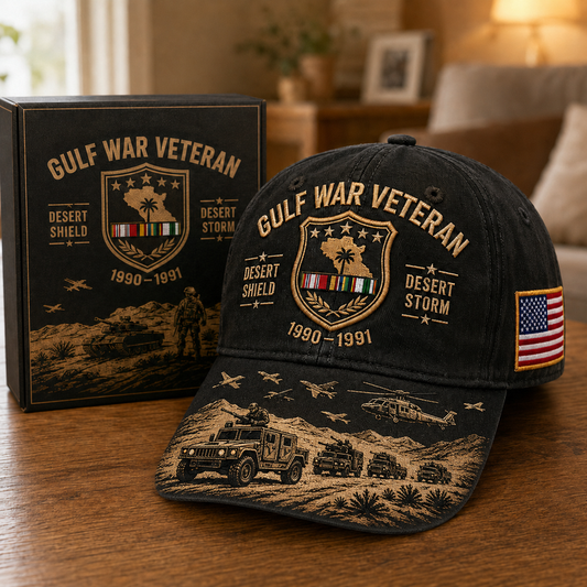 DesertLegacy – Gulf War Veteran Commemorative Cap – Black / Adjustable (One Size Fits Most - 21 5/8" – 24 1/8")