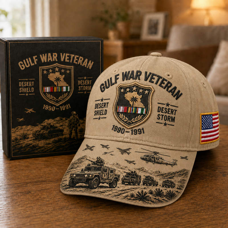 DesertLegacy – Gulf War Veteran Commemorative Cap – Khaki / Adjustable (One Size Fits Most - 21 5/8" – 24 1/8")