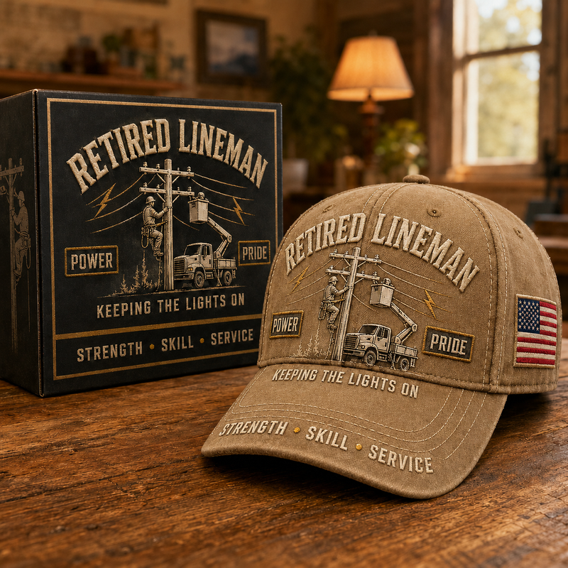 PowerGuard – Retired Lineman Commemorative Cap – Khaki / Adjustable (One Size Fits Most - 21 5/8" – 24 1/8")