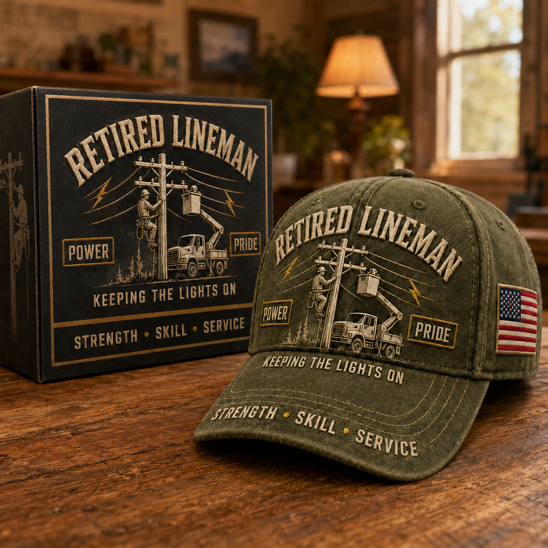 PowerGuard – Retired Lineman Commemorative Cap – Olive Green / Adjustable (One Size Fits Most - 21 5/8" – 24 1/8")