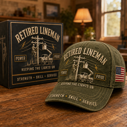 PowerGuard – Retired Lineman Commemorative Cap – Olive Green / Adjustable (One Size Fits Most - 21 5/8" – 24 1/8")