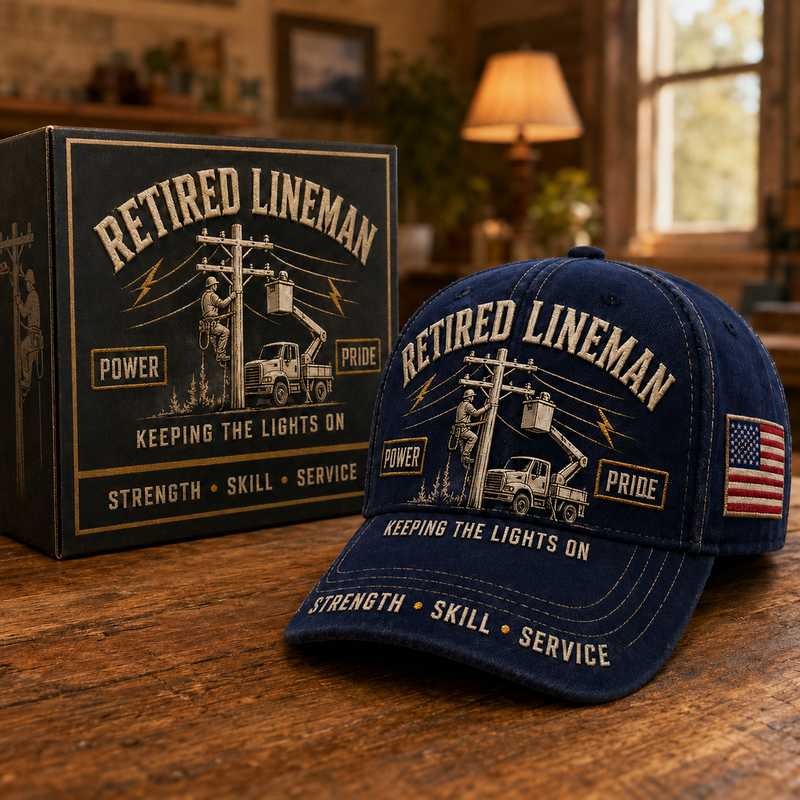 PowerGuard – Retired Lineman Commemorative Cap – Deep Navy / Adjustable (One Size Fits Most - 21 5/8" – 24 1/8")