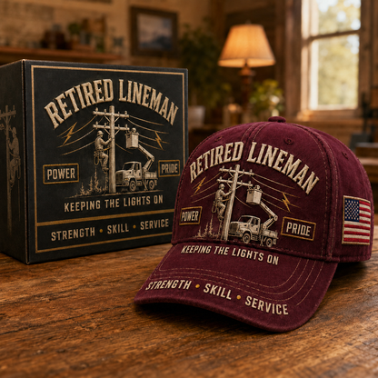 PowerGuard – Retired Lineman Commemorative Cap – Burgundy / Adjustable (One Size Fits Most - 21 5/8" – 24 1/8")