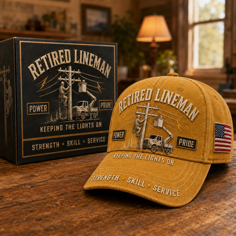 PowerGuard – Retired Lineman Commemorative Cap – Mustard Yellow / Adjustable (One Size Fits Most - 21 5/8" – 24 1/8")
