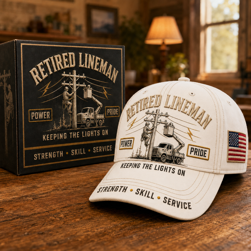 PowerGuard – Retired Lineman Commemorative Cap – White / Adjustable (One Size Fits Most - 21 5/8" – 24 1/8")