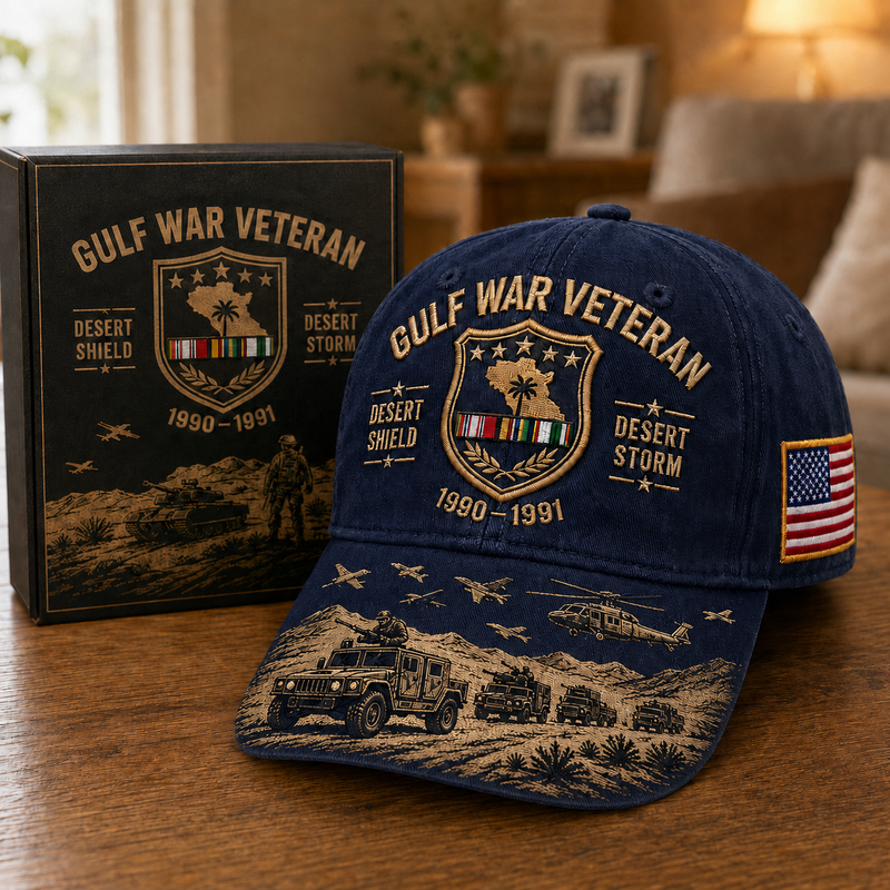 DesertLegacy – Gulf War Veteran Commemorative Cap – Deep Navy / Adjustable (One Size Fits Most - 21 5/8" – 24 1/8")