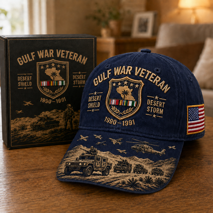 DesertLegacy – Gulf War Veteran Commemorative Cap – Deep Navy / Adjustable (One Size Fits Most - 21 5/8" – 24 1/8")