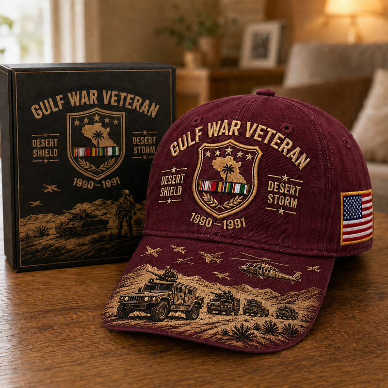 DesertLegacy – Gulf War Veteran Commemorative Cap – Burgundy / Adjustable (One Size Fits Most - 21 5/8" – 24 1/8")