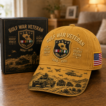 DesertLegacy – Gulf War Veteran Commemorative Cap – Mustard Yellow / Adjustable (One Size Fits Most - 21 5/8" – 24 1/8")