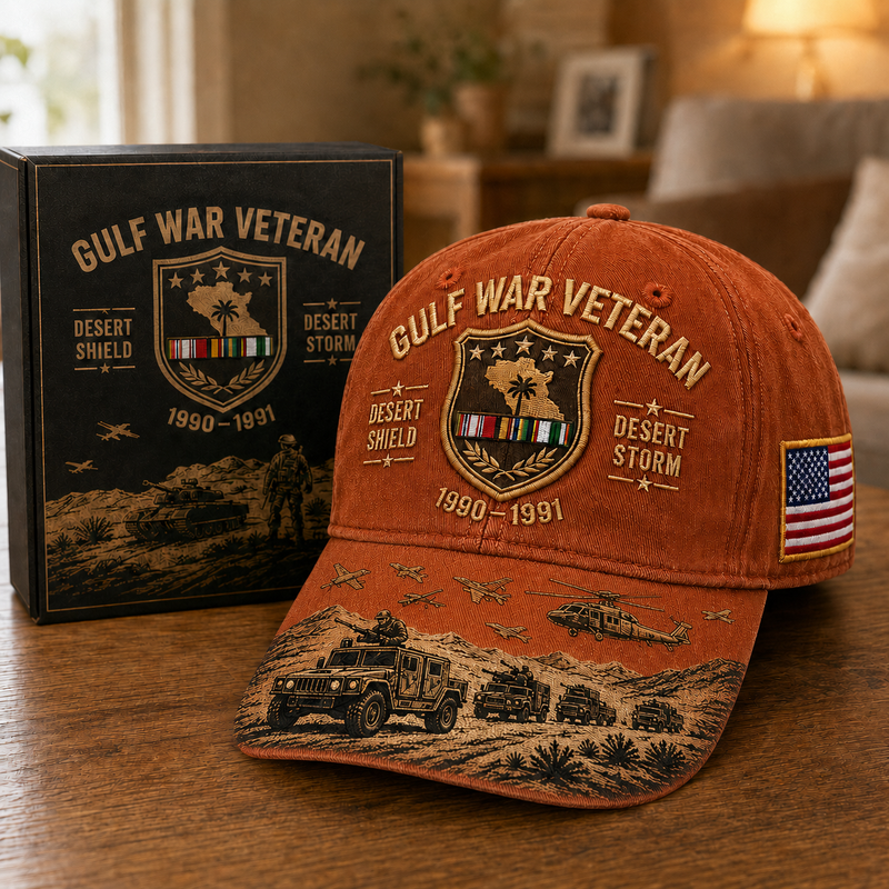 DesertLegacy – Gulf War Veteran Commemorative Cap – Burnt Orange / Adjustable (One Size Fits Most - 21 5/8" – 24 1/8")