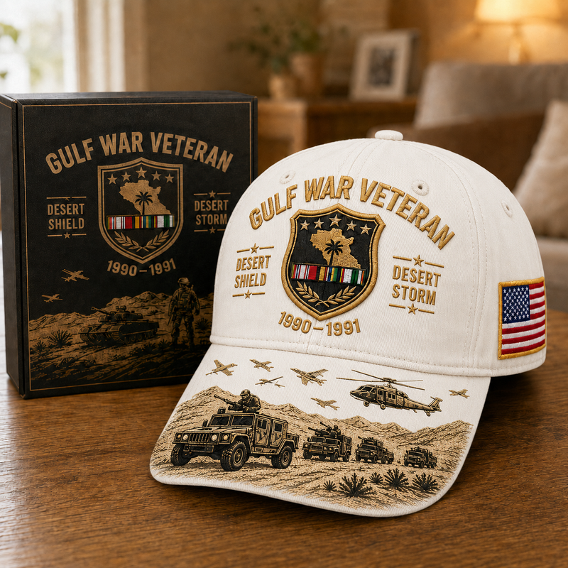 DesertLegacy – Gulf War Veteran Commemorative Cap – White / Adjustable (One Size Fits Most - 21 5/8" – 24 1/8")