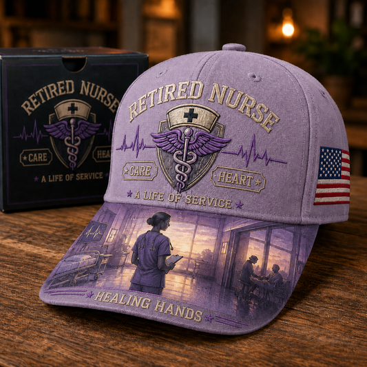 HealingHands – Retired Nurse Commemorative Cap – Dusty Lavender / Adjustable (One Size Fits Most - 21 5/8" – 24 1/8")
