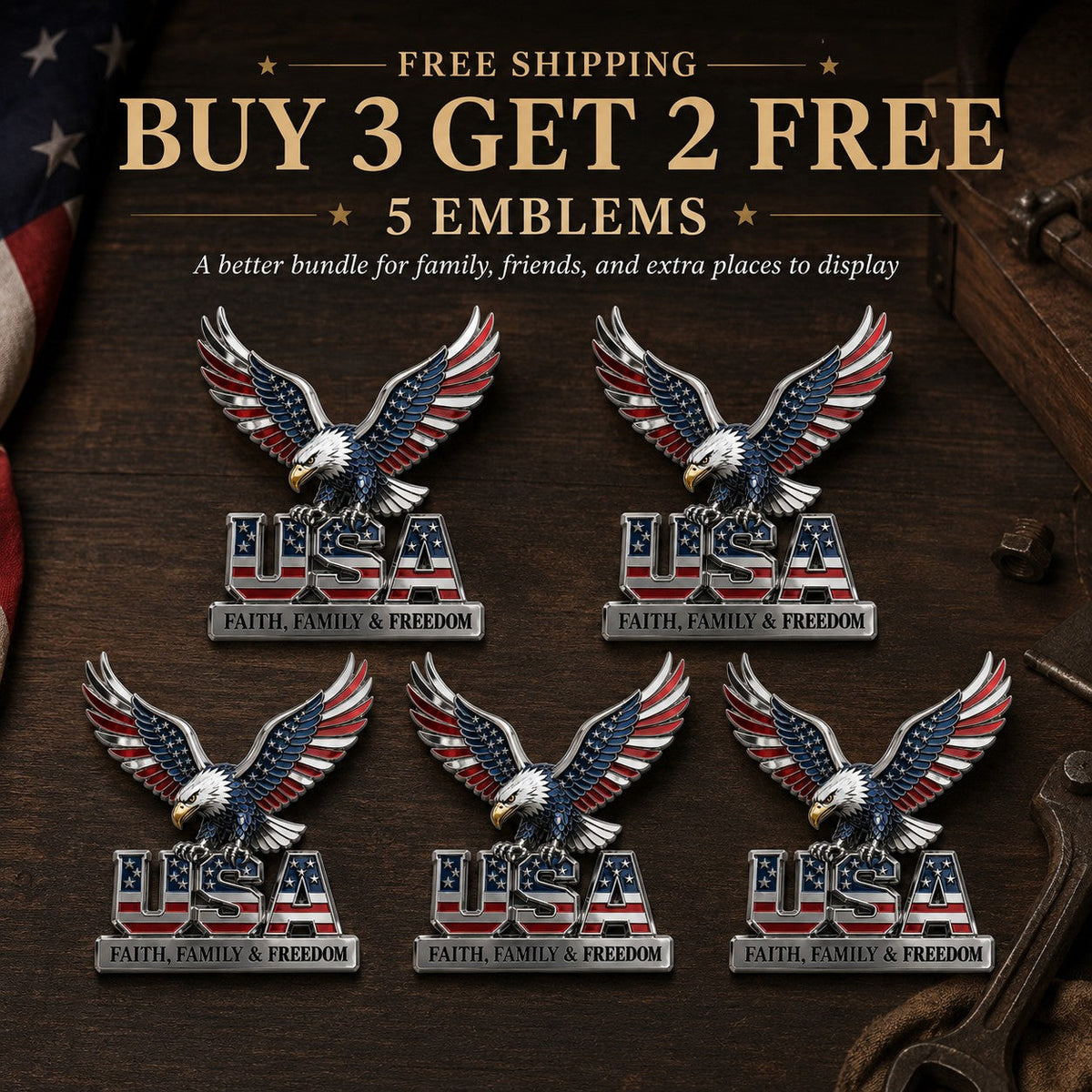 HonorWing – Patriotic USA Metal Emblem – Buy 3 GET 2 FREE - 5 Emblems【FREE SHIPPING】