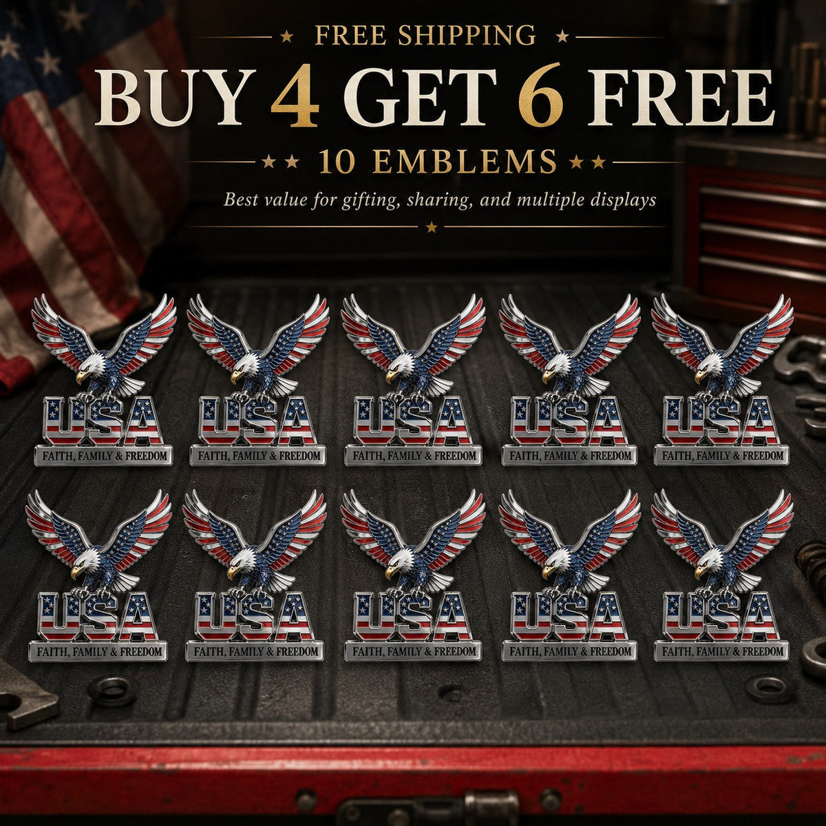 HonorWing – Patriotic USA Metal Emblem – BUY 4 GET 6 FREE - 10 Emblems【FREE SHIPPING】