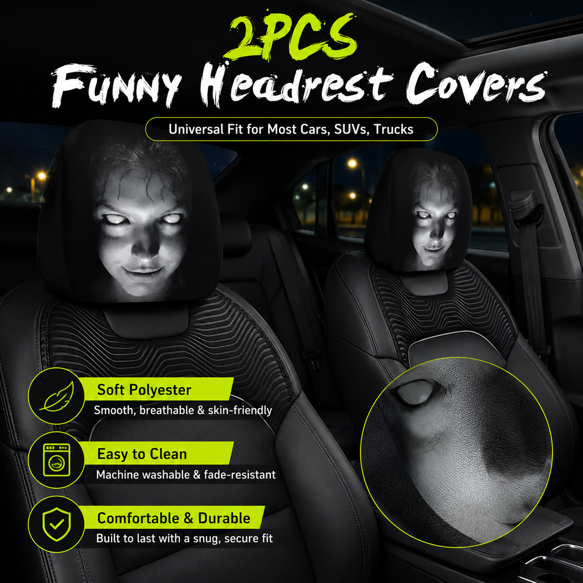 AutoGiggles – Amazing Car Seat Head Covers – SPOOKY NIGHT EDITION / 1 Pair