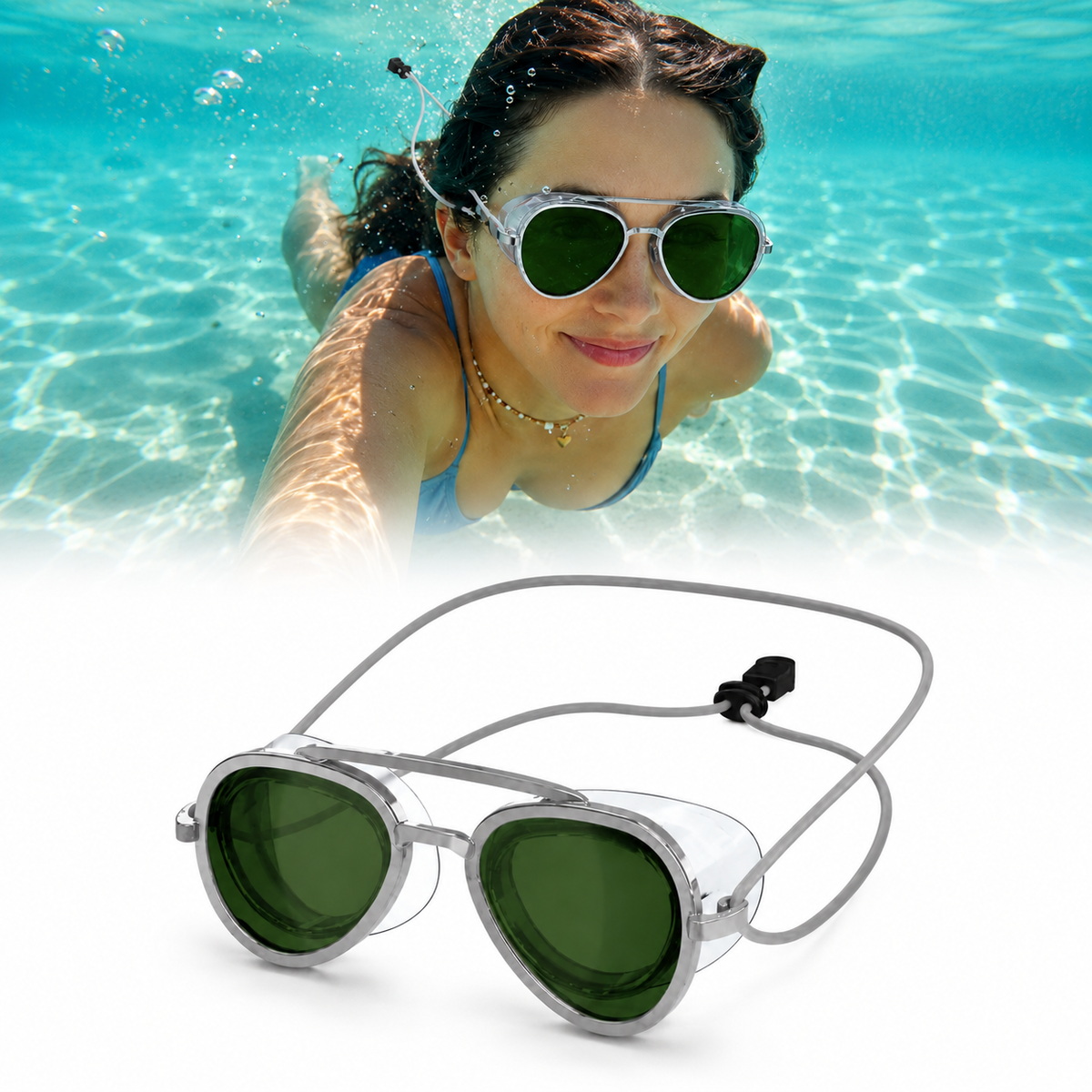 WaveGuard – UV Swim Sunglasses Goggles – GREEN / SOLO