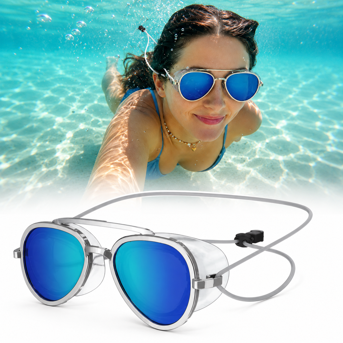 WaveGuard – UV Swim Sunglasses Goggles – BLUE / SOLO