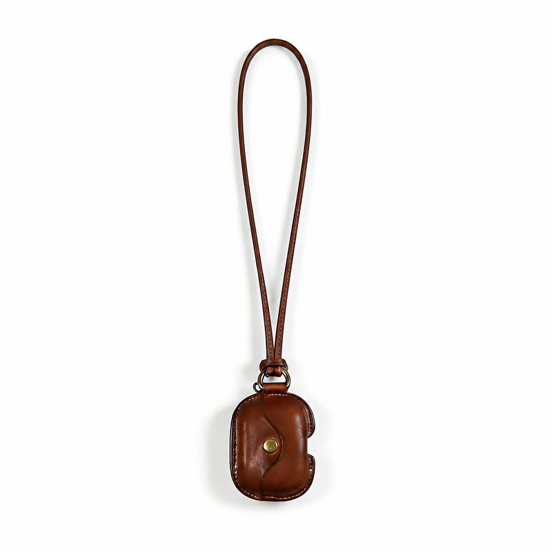 LuxeShield – Premium Genuine Leather AirPods Protective Case – Brown(With Lanyard 38cm) / Airpods 1/2