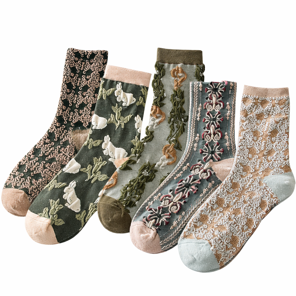 LumeFlora – Soft Cotton Embroidered Flower Socks – Green