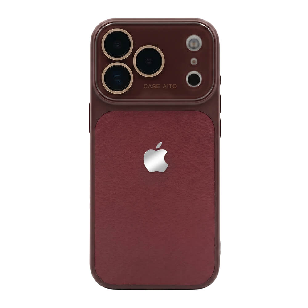 LuxeLens – Crystal Camera Lens Leather Phone Case – Retro Red / iPhone 17 Pro Max