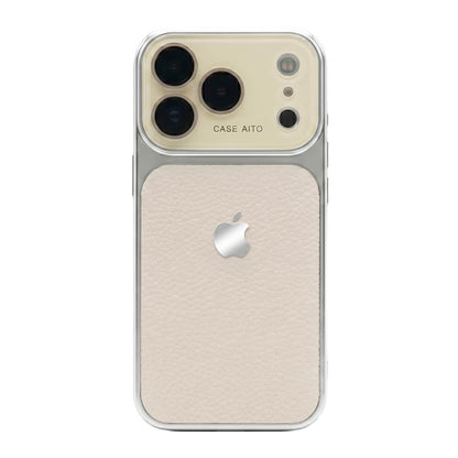 LuxeLens – Crystal Camera Lens Leather Phone Case – Moon White / iPhone 17 Pro Max