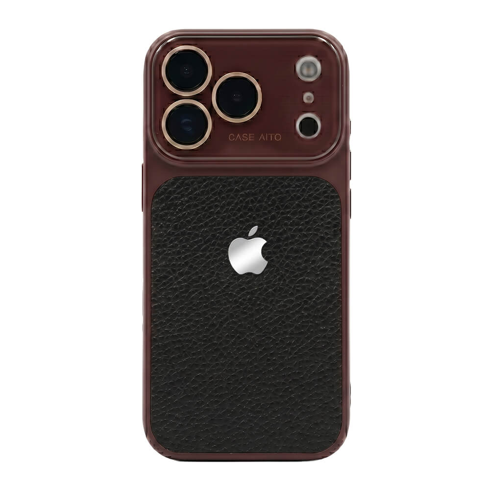 LuxeLens – Crystal Camera Lens Leather Phone Case – Black Red / iPhone 17 Pro Max